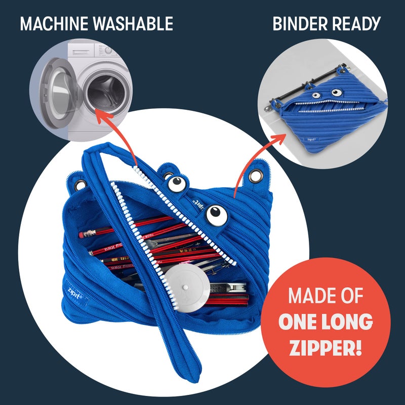 ZIPIT Monster Pencil Case for Kids, Cute 3-Ring Binder Pencil Pouch for Boys, Girls and Teens, Stationery Bag for School ,Blue - Image 3